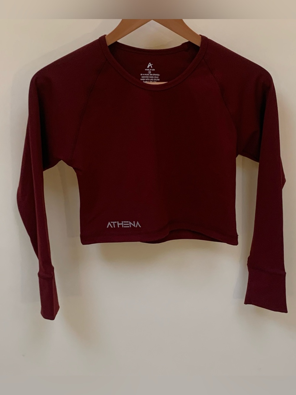 Athena Burgundy Long Sleeve Crop Top Rashguard Swim Size XL